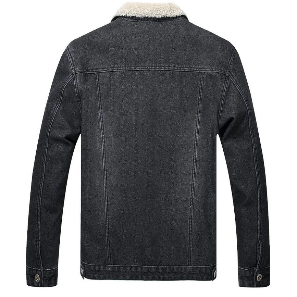 Grey And White Teddy Mens Denim Jacket - Picture 2 of 5